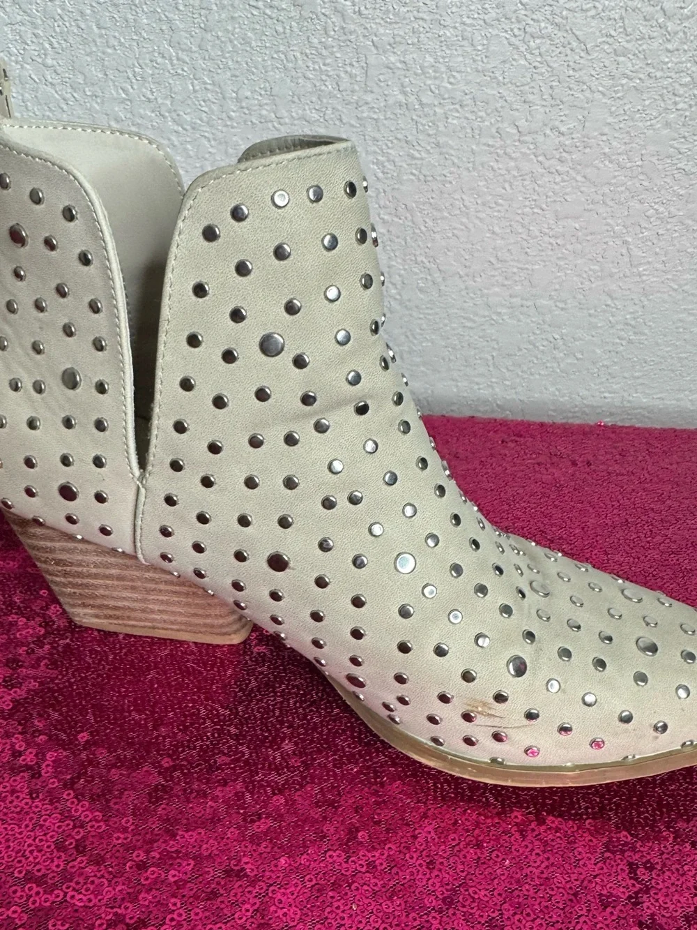 ALTAR’D STATE 🩶 Cowboy Ankle Booties- Silver Studded, Pointed Toe (Women’s 8.5)